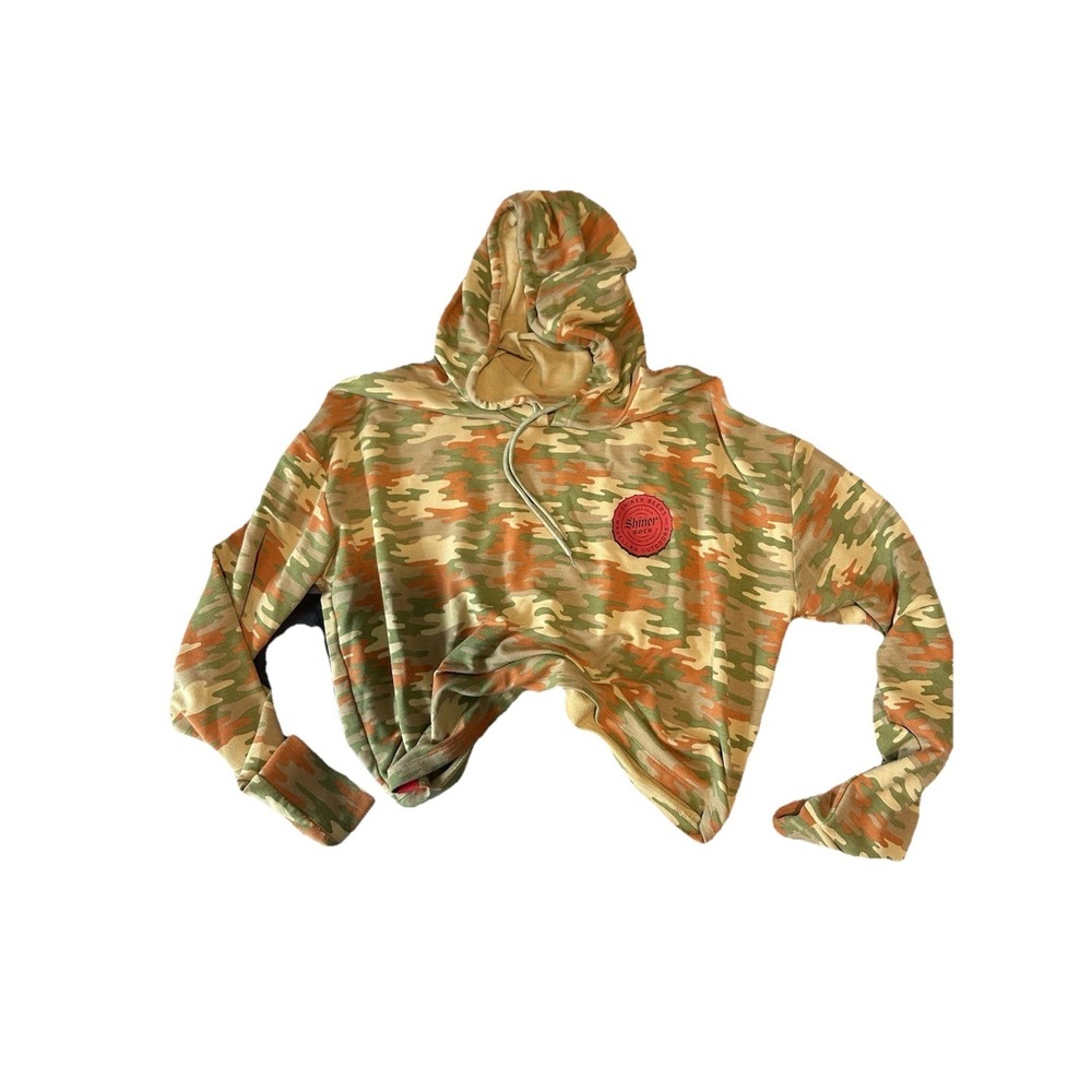 Magellan x Shiner Bock Beer Cropped Camo Hoodie Large L Women's Top Pullover